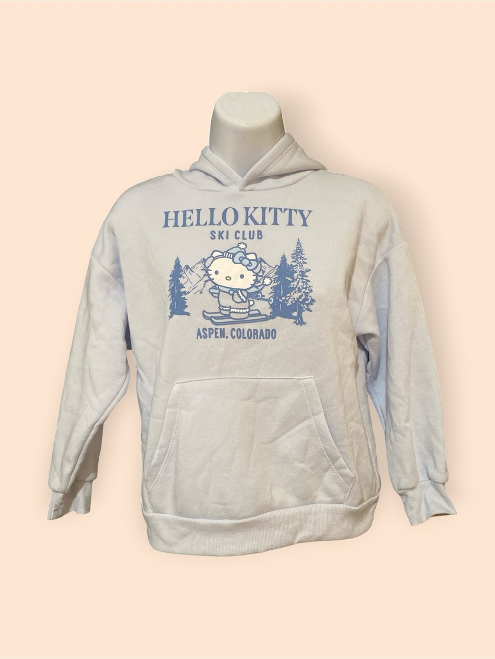 Hello Kitty Cream Hoodie with Blue Ski Club Graphic